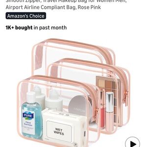 Rose Pink Clear Travel Makeup Bag Set